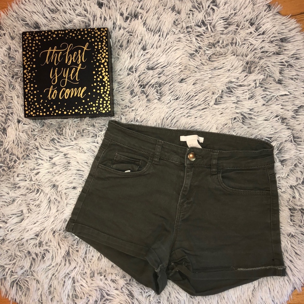 Forest Green Mid-Rise Shorts